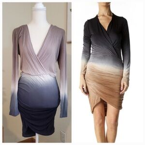 Young Fabulous & Broke Long Sleeve Ombre Ruched Dress - Size S